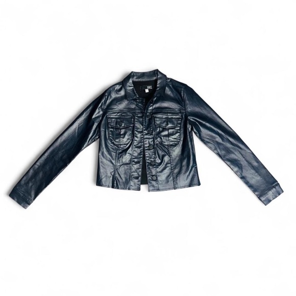 Faux Leather Navy Blackish Cropped Biker Jacket by KUT from the Kloth - Picture 6 of 8